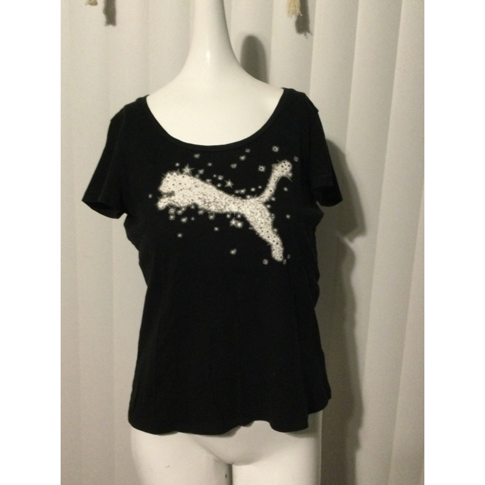 Women's Puma T-shirt, Size Unknown, Black with White Logo